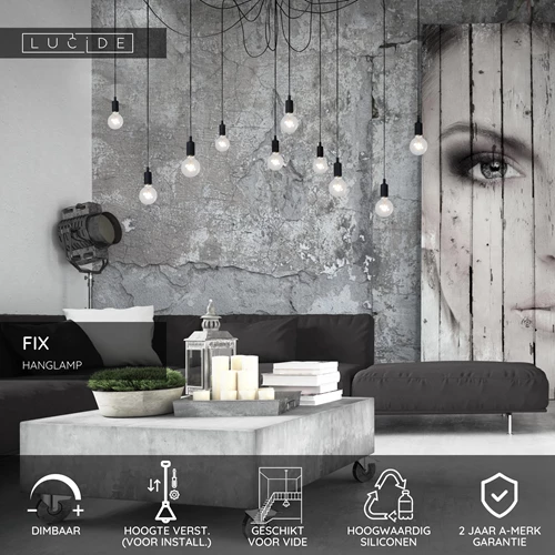 Lucide FIX - Hanglamp - 10xE27 - Geschikt voor vide en hoge plafonds - Zwart - USP